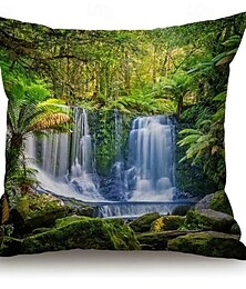 abordables -Housse de coussin décoratif de paysage forestier 1PC coussin carré doux housse de coussin pour chambre salon canapé chaise