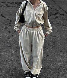 billige -Dame Joggedress Joggebukser treningsklær Høst Langermet Hold Varm Vindtett Treningsstudio Løp treningsklær Sports Sportsklær Ensfarget Svart Rosa Blå