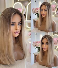 economico -Capelli umani Remy 5x5 Chiusura 13x4 Fronte in Pizzo Parrucca Caschetto corto Capelli brasiliani Liscio Biondo Parrucca 130% 150% Densità dei capelli con Capelli di Bambino Capelli schiariti 100