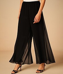 abordables -Femmes Culottes Jambe Large Pantalons à jambes droites Élégant Style Classique Occasionnel Longueur complète Taille moyenne Couleur Unie Taille Élastique Élastique Mariage Vacances Soirée Noir