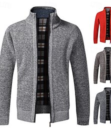 preiswerte -Herren Pullover Strickjacke Gerippt Stricken Normale Oberteile Gestrickt Einfach Stehkragen Aufwärmen Moderne zeitgenössische Lässig Alltagskleidung Bekleidung Frühling & Herbst Weinrot Schwarz M L XL