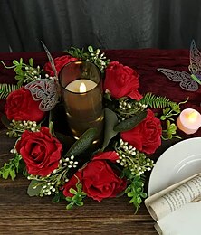 abordables -Corona de vela con forma de rosa artificial, candelabro floral para decoración de bodas, centros de mesa, festivales o decoración del hogar de estilo europeo.