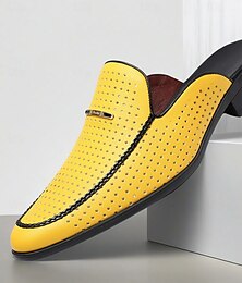 preiswerte -Gelbe perforierte Slip-On-Loafer für Herren – kräftige Farbe mit atmungsaktivem Design, leicht und stylisch für Sommerausflüge, Autofahrten und lässige Büro-Looks