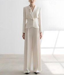 levne -Dvou dílný overal kalhotový kostým kalhotový kostým pro matku nevěsty elegantní šperkový výstřih splývavé strečová tkanina dlouhé rukávy se květinou
