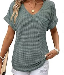 economico -Per donna Blusa Tinta unica Elegante Casual Manica Corta Scollo a V Top Regolari Quotidiano Tasca Nero Bianco Rosa Verde Estate