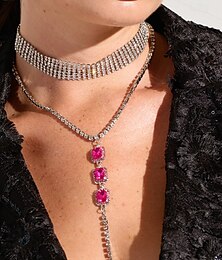abordables -Collier pendentif Fuchsia Zircon Strass Femmes Mode Artistique Franges Frange à pompons Mariage irrégulier Colliers Tendance Pour Mariage Soirée Bal de promo