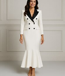 abordables -Blazer sirène noir et blanc à revers, robe de mère de la mariée, élégante, longueur cheville, tissu extensible, manches longues, avec bloc de couleur 2025