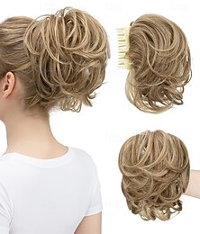 economico -Fermaglio per capelli con artiglio, coda di cavallo corta, chignon spettinato, extension per capelli flessibili, soffici, ondulati, ricci, sintetici, versatili, color sabbia.