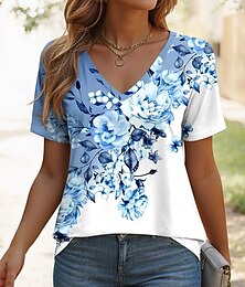 economico -Per donna Maglietta Floreale Grafico Piante Elegante Classico Casual Manica Corta Scollo a V Top Regolari Quotidiano Weekend Stampato Rosa Blu Viola Verde Estate Primavera