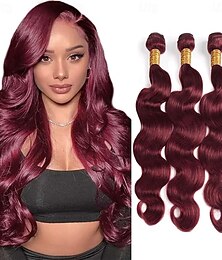 abordables -99j# couleur bordeaux cheveux humains 3 paquets de cheveux humains ondulés cheveux humains extensions de cheveux humains 12-24 pouces