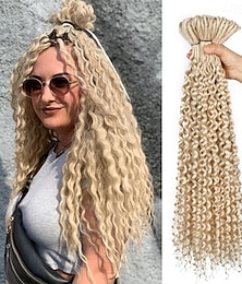 abordables -Ensemble complet d'extensions de dreadlocks bouclées blondes platine à double extrémité pour femmes, dreadlocks ondulées blondes faites à la main, dreadlocks synthétiques souples au crochet (50 mèches