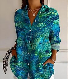 economico -Per donna Camicia Ombre Floreale Grafico Romantico Casual Spiaggia Manica Lunga Colletto a Camicia Top Regolari Lavoro Quotidiano Bottoni Stampato Rosa Verde Arcobaleno Primavera Autunno
