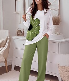 abordables -Femmes Mode T-shirt Ensembles de Pantalons manche longue Col rond Fleuri Graphique Imprimé Décontracté Quotidien Rose Claire Bleu Violet Printemps Coupe régulière