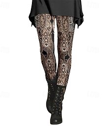 baratos -Mulheres Calças Leggings Leggings aconchegantes Roupa de rua Casual Comprimento total Natural Flor Cintura elástica Imprimir Confortável Exterior Férias Para Noite Preto Cinzento clarete Vermelho