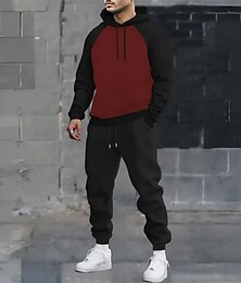 baratos -Homens Bloco de cor 2pcs Conjuntos de moletom 3D Moletom Moletom com capuz Manga Longa Calças compridas Com Capuz Casual Diário Roupa Esportiva Impressão 3D Bloco de cor Primavera Outono Inverno