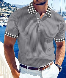 Χαμηλού Κόστους -Ανδρικά Μπλουζάκια Golf Polos Διακοπές Δουλειά Πέτο Ριμπ γιακά πόλο Κοντομάνικο Βασικό Μοντέρνα Συνδυασμός Χρωμάτων Κουμπιά Πλεκτό Καλοκαίρι Ανοιξη καλοκαίρι Κανονικό Λευκό Βαθυγάλαζο Θαλασσί Γκρίζο