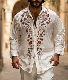 economico -Per uomo Camicia Camicia Estiva Camicia casual Camicia da Spiaggia Camicia con Bottoni Bianco Manica Lunga Floreale Bavero Vacanza Camicia hawaiana Stampato Abbigliamento Poliestere Moda Casual