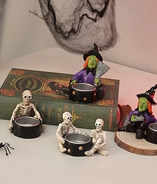 levne -Halloween pryskyřičná figurka čarodějnice, lebka, svícen, dekorace, strašidelná stolní ozdoba na párty a domácí dekorace, gotický styl, pryskyřičné řemeslo, halloween, strašidelný dům, dekorace