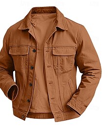 billiga -Herr Lättviktsjacka Jeansjacka Chore Jacka Formell Hem Ficka Vinter Vår & Höst Höst Ensfärgat Retro / vintage Koreanska Tröjkrage Normal Svart Brun Kaffe Jacka