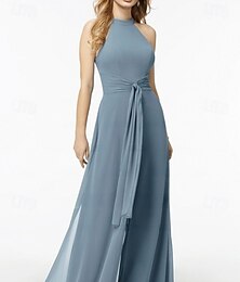 economico -Tute Abiti da Ospite di matrimonio Abito elegante Ospite di matrimonio Impegno Lunghezza del pavimento Senza maniche Collo all'americana Chiffon con tasca Spalline