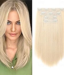 economico -Extension per capelli, 14 clip corte, 4 pezzi, lisce, naturali, sintetiche, morbide, per donna - biondo chiaro