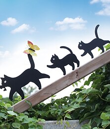 お買い得  -ハロウィーンの黒猫の金属製ヤードサイン3個とアクセサリー、芝生用の屋外ガーデンステーク装飾、ハロウィーンパーティーの装飾用の不気味な猫のシルエット