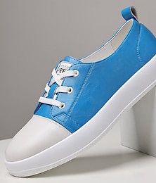 economico -sneakers da uomo in similpelle blu con suola in gomma bianca – comode sneakers con lacci per sport, viaggi e abbigliamento casual