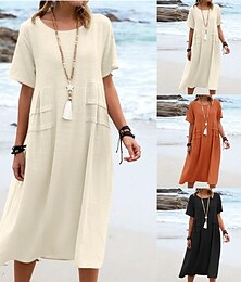 abordables -Femmes Robe Midi Robe T-Shirt Robe d'été Occasionnel Quotidien Coupe régulière Uni Manche Courte Col ras du cou Noir Orange Abricot Gris Été