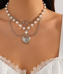 abordables -Collier pendentif Strass Femmes Mode Artistique Superposé Cœur Mariage Gouttes Forme de Cœur Colliers Tendance Pour Mariage Soirée Quotidien