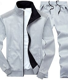 economico -Per uomo Tuta da Ginnastica Tuta da Allenamento Felpa con zip intera Nero Blu Grigio chiaro Grigio scuro Colletto Mao Semplice 2 Pezzi Sport & Outdoor Quotidiano Ferie Poliestere Streetwear