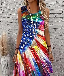 abordables -Robe Mini Patriotique pour Femmes Robe A Ligne Robe d'Été Robe Off The Shoulder Vacances Casual Fête Quotidienne Ajustement Régulier Graphique Drapeau Sans Manches Décolleté U Bleu Été