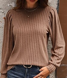 economico -Per donna Blusa Floreale Elegante Casual Manica Lunga Girocollo Top Regolari Quotidiano Blu Marrone Primavera Autunno