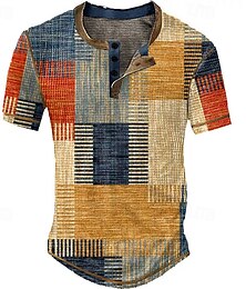 halpa -Miesten Kuvitettu Skottiruutukuvio Väripalikka Vohveli Henley-paita Lyhythihainen 3D-tulostus Vintage Muoti Suunnittelija ulko- Päivittäin Kesä Keltainen Rubiini Sininen Apila Tumman sininen Henley