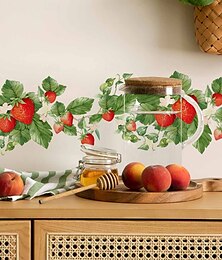 abordables -Pegatina de pared con diseño de fresa fresca y vid floral, autoadhesiva, decorativa para sala de estar, cocina y dormitorio.