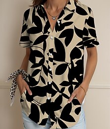 economico -Per donna Camicia Grafico Foglia Vintage Tropicale Quotidiano Senza Maniche Manica Corta Colletto a Camicia Top Regolari Quotidiano Nero Rosso Blu Viola Verde Estate Primavera