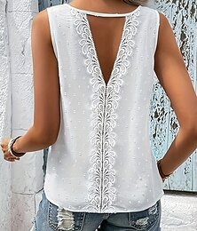 preiswerte -Damen Camisole-Tanktop Einfarbig Täglich Lässig Ärmellos Rundhalsausschnitt Normale Oberteile Täglich Spitze Rückenfrei Patchwork Weiß Sommer