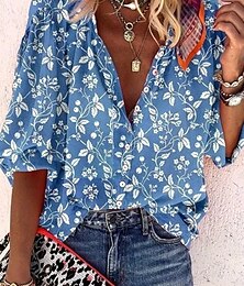 economico -Per donna Top estivi Floreale Grafico Bohemien Vintage Quotidiano Manica 3/4 Scollo a V Top Regolari Quotidiano Abbigliamento mare Abbigliamento da vacanza Stampato Blu Viola Cachi Estate Primavera