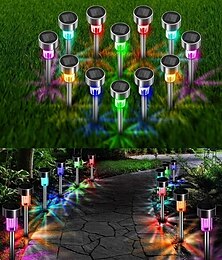 お買い得  -10/20個のソーラーLEDライト屋外ステンレススチールスティックライト、色が変わる自動スイッチ付き、庭、車道、芝生、クリスマス、ハロウィーン、屋外装飾、ソーラー通路ライトに最適