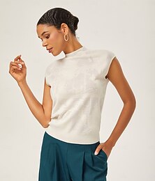 abordables -Femmes Féminin Chemise Décontractée Occasionnel Beige Sans manches Élégant Col ras du cou Été Automne Inter-saisons