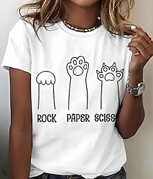 abordables -Mujer Camiseta Graphic Animal Gato Vintage Elegante Clásico Manga Corta Cuello Barco Escote Redondo Tops regulares Diario Fin de semana Estampado Negro Blanco Rosa Azul Piscina Morado Verano Primavera
