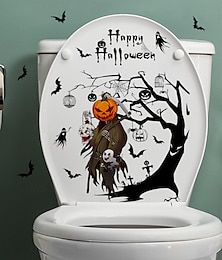 cheap -Halloween Toilet Seat Decal Sticker Pumpkin, Ghost, and Bat Design, Self-Adhesive Bathroom Toilet Lid Decoration