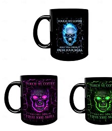 olcso -halloween ajándék bögre, 3D koponya fekete kerámia kávésbögre 330ml/12oz, ijesztő halloween bögre férfiaknak és nőknek, gótikus horror csontváz bögre partira, otthonra vagy ajándékba