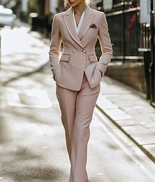 billiga -Damtweedkostymer med pärlmönster, tvådelad byxdräkt för brudens mor, elegant slag, golvlång, polyester, långärmad, omlottklänning med 2025