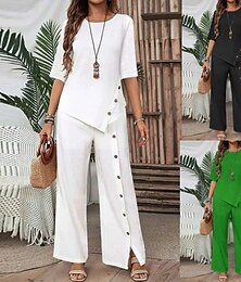 economico -Per donna Elegante Moda Streetwear Set di Pantaloni Mezza Manica Girocollo Tinta unica Patchwork Casuale Quotidiano Nero Bianco Verde Estate Vestibilità regolare