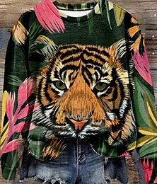 abordables -Mujer Sudadera Graphic Animal Cálido Activo Vintage Manga Larga Cuello Barco Escote Redondo Tops regulares Calle Uso Diario Casual Estampado Negro Rosa Gris Oscuro Azul Piscina Verde Oscuro Primavera