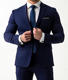 economico -Uomo Affari Completi Borgogna Blu marino Formale Abbigliamento da lavoro Tinta unita Vestibilità standard 2 pezzi Monopetto Due Bottoni