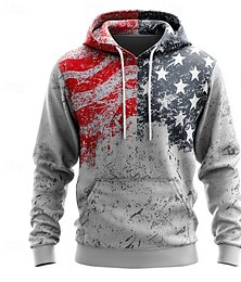 economico -Per uomo Bandiera Americana Felpe con cappuccio Felpa Felpa con cappuccio Felpa con cappuccio Girocollo Casual Stampa 3D Ferie Caccia Grigio scuro Grigio Coulisse Grafico Autunno Inverno progettista