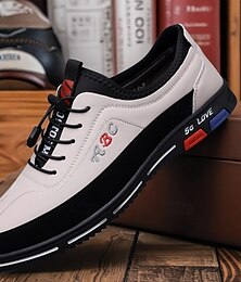 preiswerte -Herren Derby Spaziergang Lässig PU Leder Stoff Bequem Rutschfest Atmungsaktiv Schnürung Gelbbraun Schwarz Weiß Herbst Winter