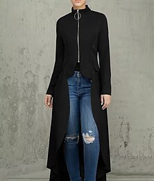 voordelige -Dames Vrijetijdsjas Comfortabel Vetoketju Onregelmatige zoom Elegant Modieus Effen Straat Weekend Rits Lang Opstaand Normale pasvorm Lange mouw bovenkleding Zwart Bordeaux Herfst Winter