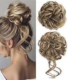 abordables -Lot de 2 extensions de cheveux synthétiques ondulés et bouclés en chignon décoiffé pour femme, chignon faux chouchous, queue de cheval, Bernstein multi